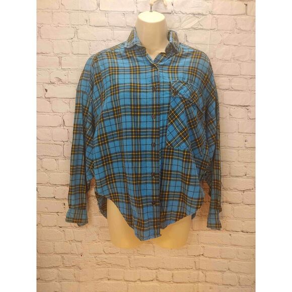 Company One Women's Size Large Blue/Multicolor Plaid Button Down Shirt - Picture 4 of 5